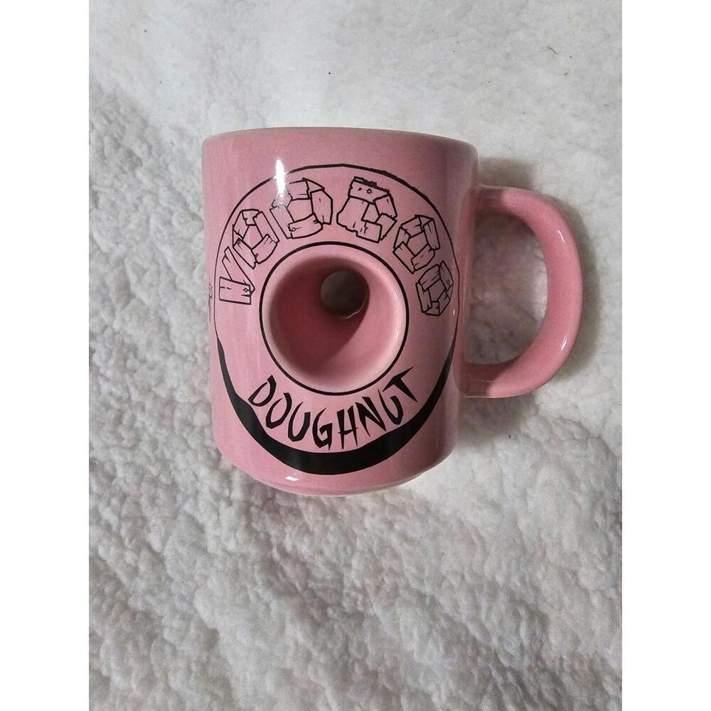 VOODOO Doughnut Coffee Mug Pink & Black "The Magic Is In The Hole" 4.25" Novelty - Picture 1 of 11